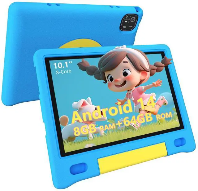 Main image of VCFNXLS Kids Tablet 10", Android 14, 8GB+64GB (1TB Expandable), Octa-Core, 1280×800 HD Display, Dual Cameras, 12-Hour Battery, Parental Controls, Childs Tablet with Shockproof EVA Case