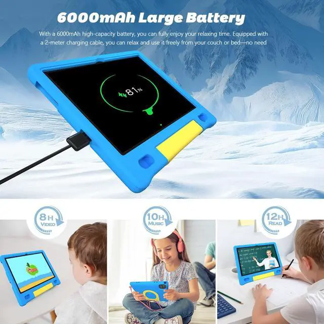 Alt view image 5 of 5 - VCFNXLS Kids Tablet 10", Android 14, 8GB+64GB (1TB Expandable), Octa-Core, 1280×800 HD Display, Dual Cameras, 12-Hour Battery, Parental Controls, Childs Tablet with Shockproof EVA Case