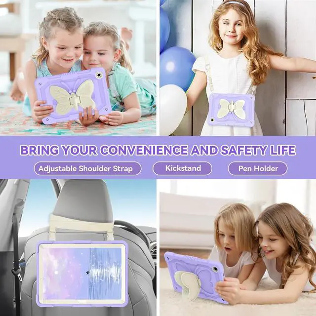 Alt view image 5 of 5 - for Samsung Galaxy Tab A9 Plus Case 11 Inch 2023 with Screen Protector, Butterfly Kickstand, Shoulder Strap Cute for Kids Rugged Cover for Galaxy Tab A9+ (SM-X210/X216/X218) Purple