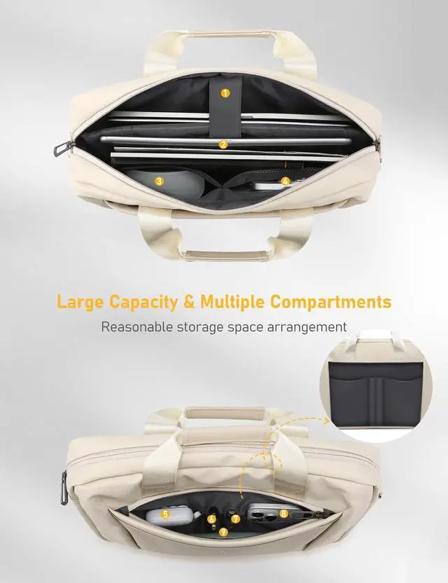 Alt view image 2 of 5 - GAOCHY 13-14 Inch Laptop Shoulder Bag Business Briefcase Water Resistant Computer Messenger Bags Compatible with MacBook Pro 14, MacBook Air 13 M4, HP, Dell, ASUS Notebook, Pearl White