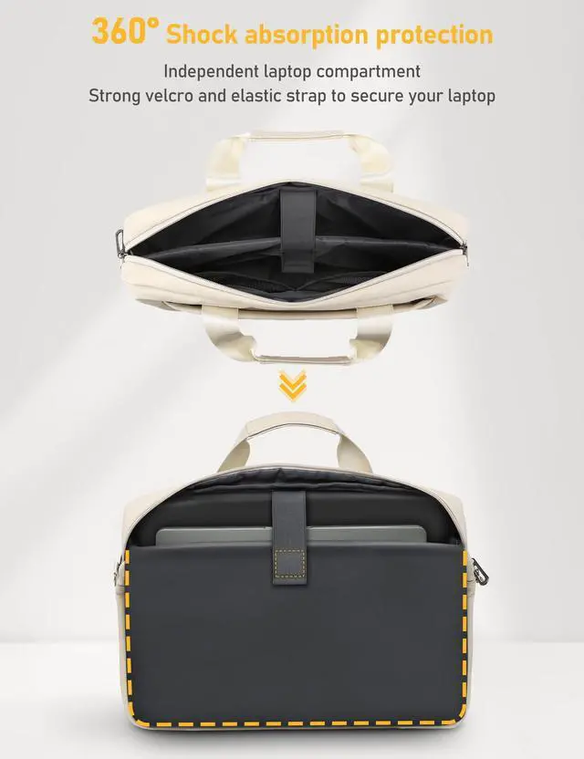 Alt view image 4 of 5 - GAOCHY 13-14 Inch Laptop Shoulder Bag Business Briefcase Water Resistant Computer Messenger Bags Compatible with MacBook Pro 14, MacBook Air 13 M4, HP, Dell, ASUS Notebook, Pearl White