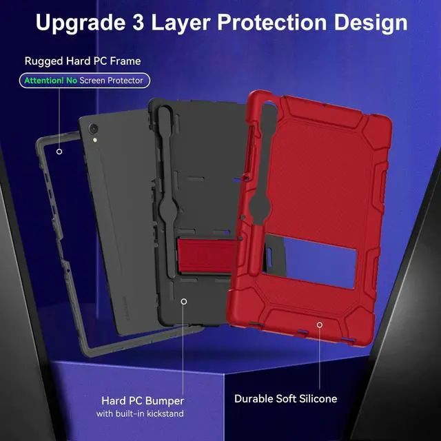 Alt view image 3 of 5 - MARIWIVI Case for Samsung Galaxy Tab S10 FE/ S9 FE 5G 10.9 Inch/Galaxy Tab S9 11 inch 2023, Shockproof Protective Case for Samsung Tab S9/S9 FE with S Pen Holder/Kickstand(Red+Black)
