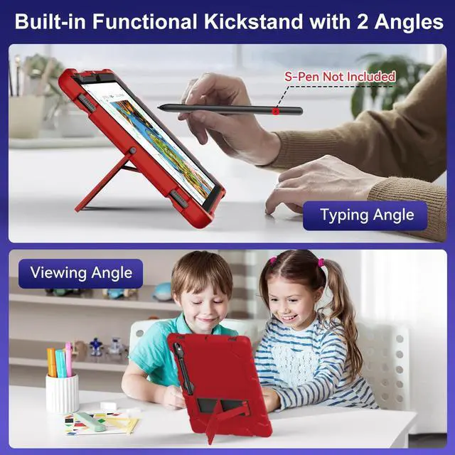 Alt view image 4 of 5 - MARIWIVI Case for Samsung Galaxy Tab S10 FE/ S9 FE 5G 10.9 Inch/Galaxy Tab S9 11 inch 2023, Shockproof Protective Case for Samsung Tab S9/S9 FE with S Pen Holder/Kickstand(Red+Black)