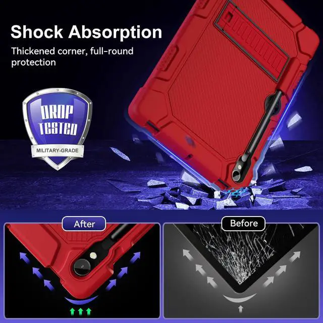 Alt view image 5 of 5 - MARIWIVI Case for Samsung Galaxy Tab S10 FE/ S9 FE 5G 10.9 Inch/Galaxy Tab S9 11 inch 2023, Shockproof Protective Case for Samsung Tab S9/S9 FE with S Pen Holder/Kickstand(Red+Black)