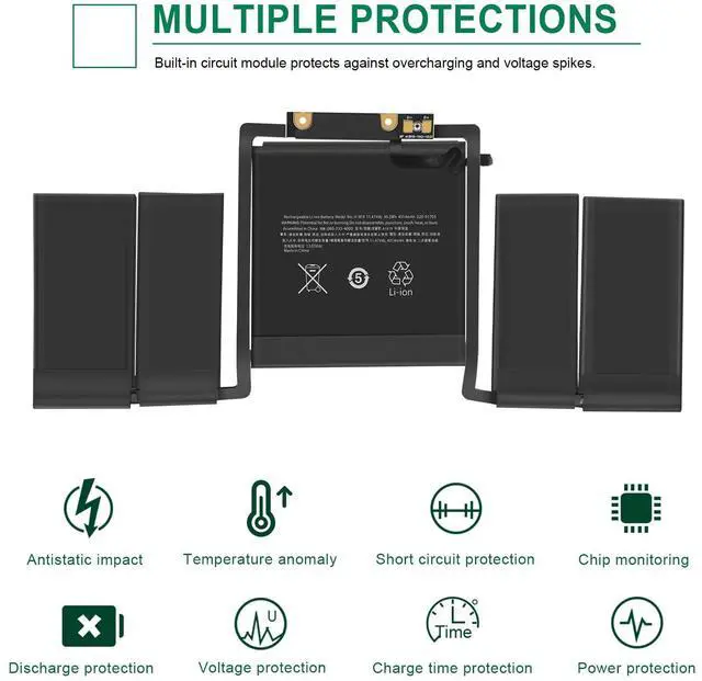 Alt view image 5 of 5 - ASUNCELL A1706 A1819 Laptop Battery Replacement for MacBook Pro 13 inch Touch Bar Late 2016 Mid 2017 EMC 3071 3163 MLH12LL/A MPXV2LL/A MLVP2LL/A MNQF2LL/A MNQG2LL/A 11.41V 4314mAh/49.2Wh