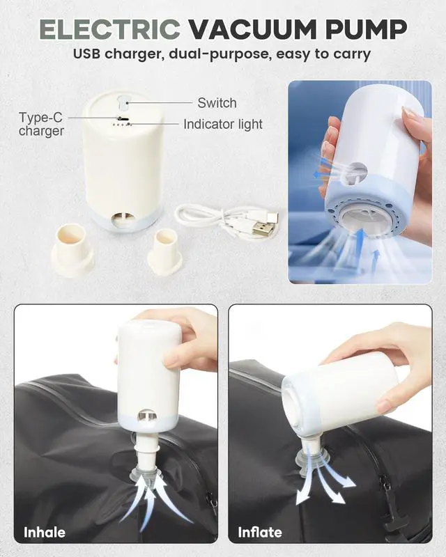 Alt view image 4 of 5 - Vacuum Travel Backpack with Pump for Women, Personal Item Carry on Backpacks Flight Approved 18x14x8 inches for Men,Laptop Waterproof Work Compression bags Casual Daypack BeigeGreen