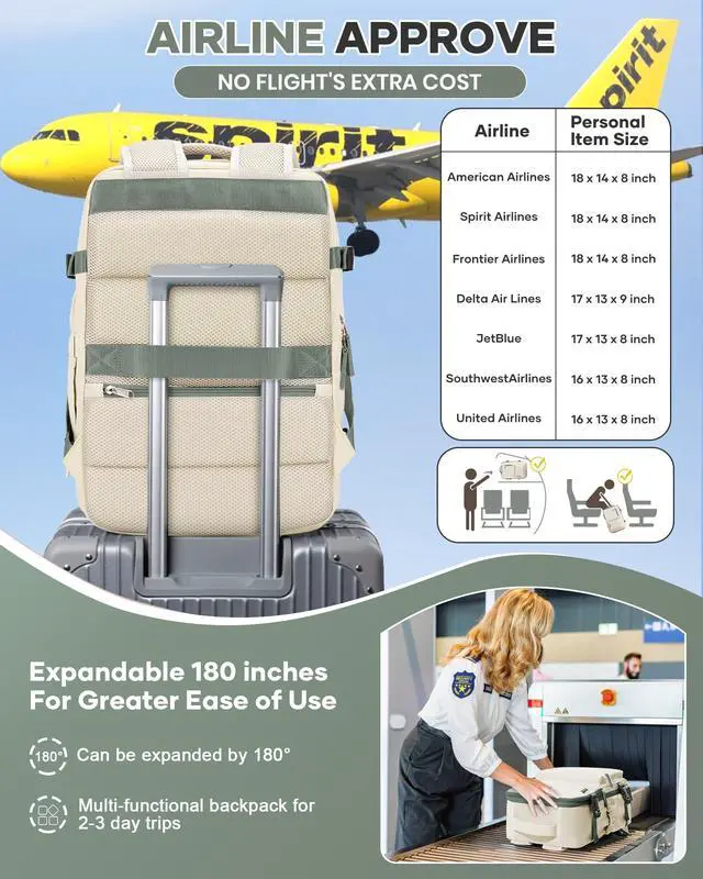 Alt view image 5 of 5 - Vacuum Travel Backpack with Pump for Women, Personal Item Carry on Backpacks Flight Approved 18x14x8 inches for Men,Laptop Waterproof Work Compression bags Casual Daypack BeigeGreen