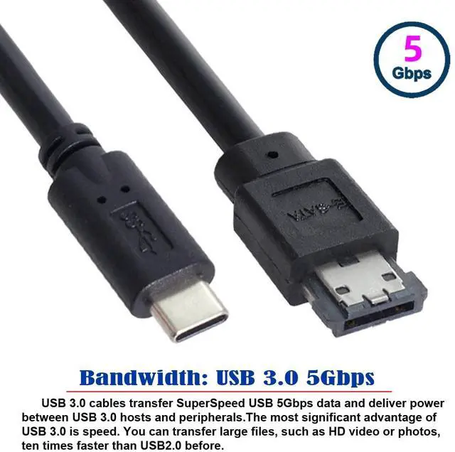 Alt view image 3 of 5 - cablecc USB-C Type-C to Power Over eSATA DC5V Adapter USB3.0 to HDD/SSD/ODD eSATAp Converter Cable