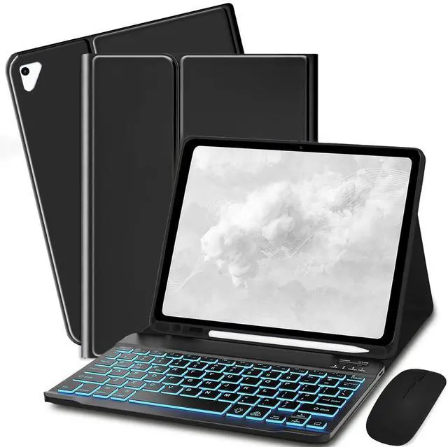 Main image of Bxomteng Keyboard Case for iPad 9.7 (6th Gen 2018 / 5th Gen 2017) / Pro 9.7 inch (2016) - 7 Colors Backlit Keyboard Cover and Mouse (Black)
