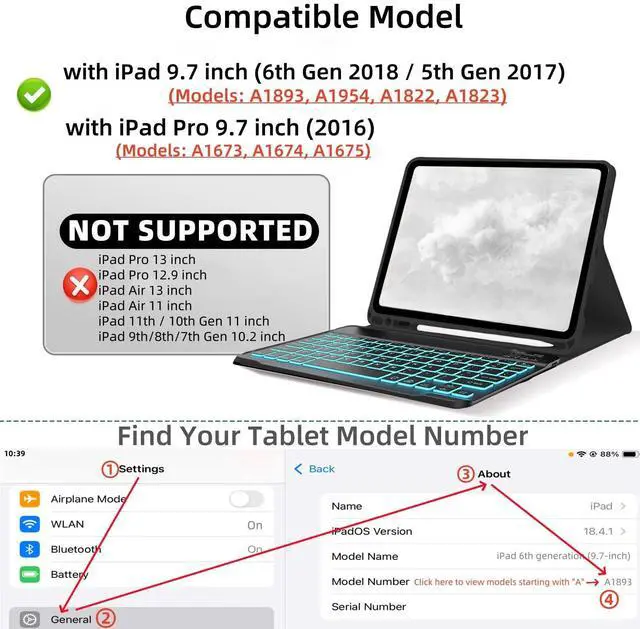 Alt view image 2 of 5 - Bxomteng Keyboard Case for iPad 9.7 (6th Gen 2018 / 5th Gen 2017) / Pro 9.7 inch (2016) - 7 Colors Backlit Keyboard Cover and Mouse (Black)