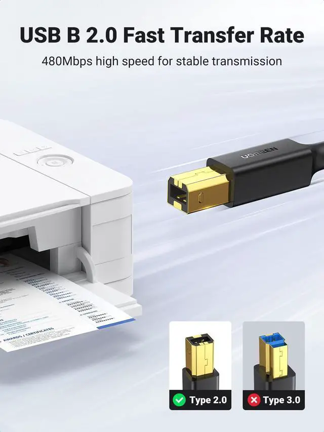 Alt view image 3 of 4 - UGREEN 10FT & 15FT USB 2.0 Printer Cable Bundle, Compatible with HP, Canon, Brother, Samsung, Dell, Epson, Lexmark, Xerox, Piano, DAC and More