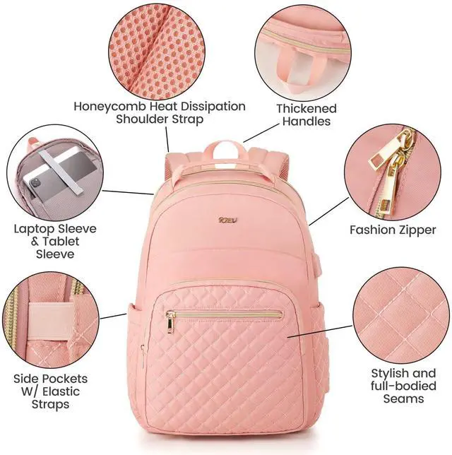 Alt view image 4 of 5 - RJEU Girls School Backpack,Cute Backpack for Women with Laptop Compartment,Teen Bookbag for College Travel Work,Mochilas Escolares para Niñas,Pink