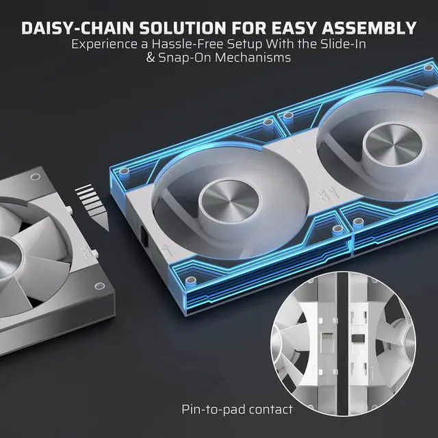 Alt view image 2 of 5 - LTC CF-123D 120mm PC Case Fan, Daisy-Chain Connection, Reversible Airflow 2000RPM Max, Infinity Mirror ARGB Lighting, HDB Bearing PWM Computer Case Cooling Fan, Motherboard SYNC, 3 Pack, White