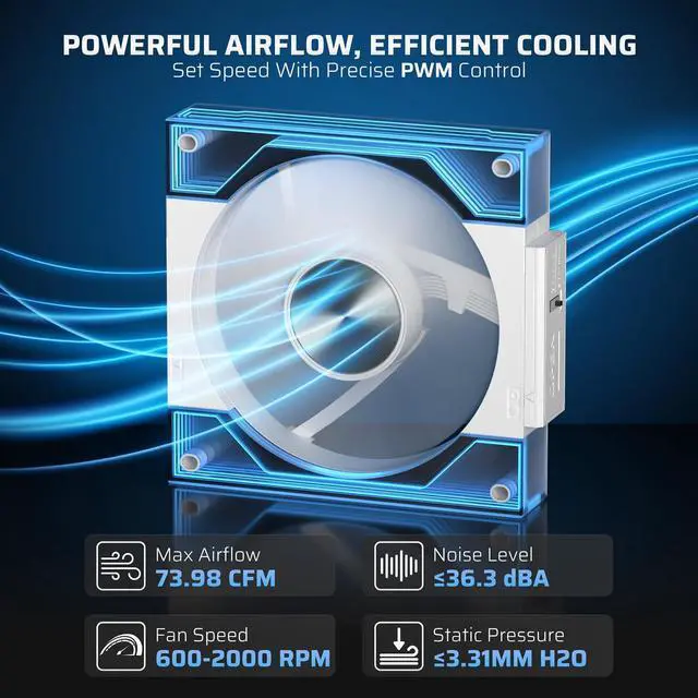Alt view image 5 of 5 - LTC CF-123D 120mm PC Case Fan, Daisy-Chain Connection, Reversible Airflow 2000RPM Max, Infinity Mirror ARGB Lighting, HDB Bearing PWM Computer Case Cooling Fan, Motherboard SYNC, 3 Pack, White