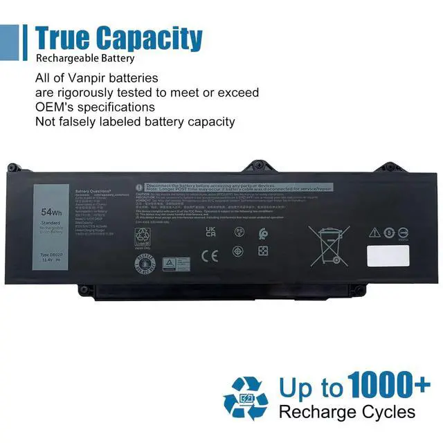 Alt view image 5 of 5 - VANPIR DR02P Laptop Battery Replacement for Dell Latitude 5350 5440 5450 5540 5550 7455 3340 3440 3450 3540 3550 5340 Precision 3480 3490 3580 3590 Series RXF9T 02X1V9 WYJ45 2X1V9 803W6 11.4V 54Wh