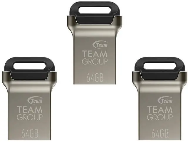 Main image of TEAMGROUP C162 64GB 3 Pack USB 3.2 Gen 1 USB 3.1/3.0 Mini Fits Metal Read 100MB/s Flash Thumb Drive External Data Storage Memory Stick Compatible with Computer/Laptop Black TC162364GB19