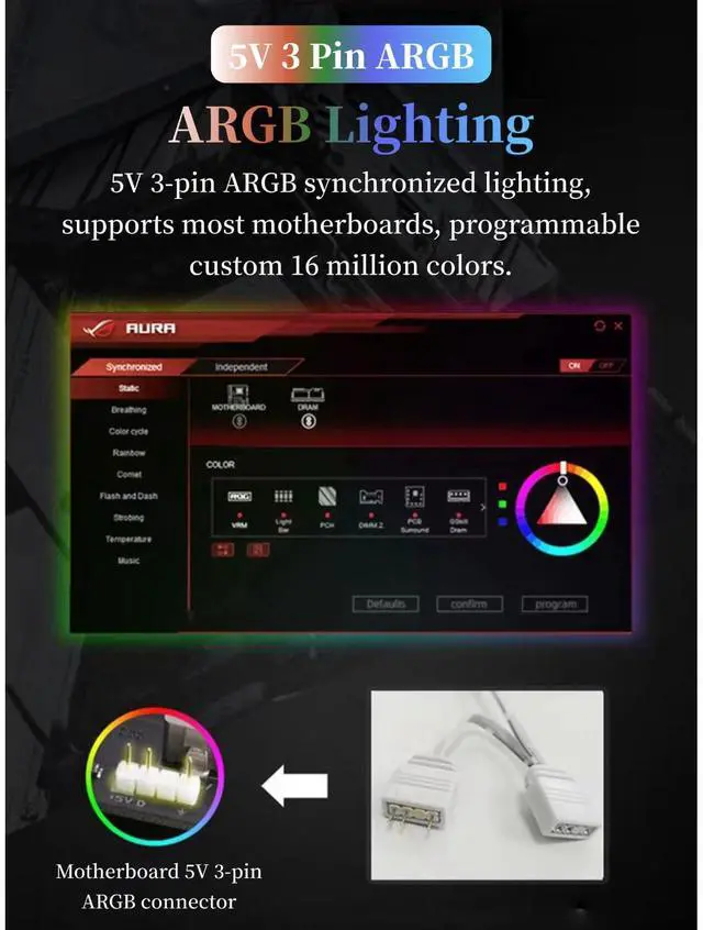 Alt view image 4 of 5 - Memory RAM Cooler ARGB Fans, RAM Cooler, ARGB RAM Radiator Computer Memory Module Heat Sink PWM Temperature Control Fan for DDR DDR2 DDR3 DDR4 DDR5 (White)