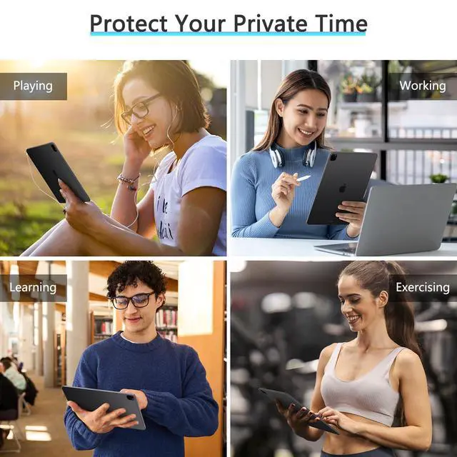 Alt view image 4 of 5 - OMOTON 2 Pack Privacy Screen Protector for iPad Pro 12.9 inch 6th/5th/4th/3rd Generation2022/2021/2020/2018, Anti-Spy Tempered Glass with Easy Installation Tray, Case Friendly/Apple Pencil Support