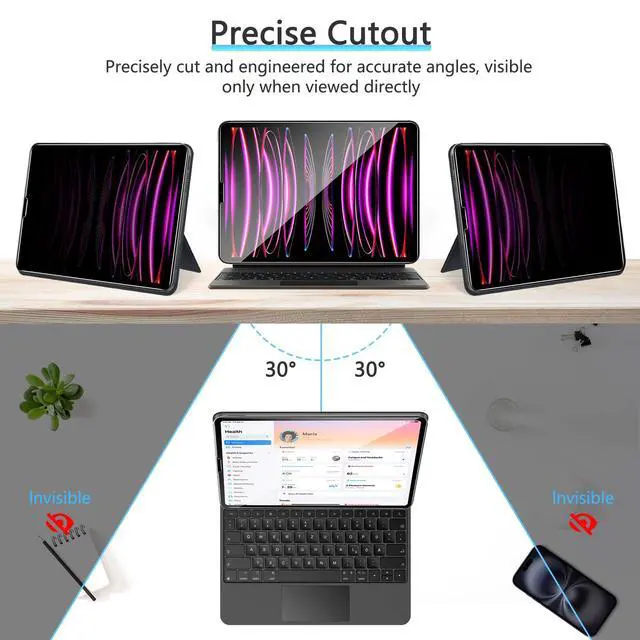 Alt view image 5 of 5 - OMOTON 2 Pack Privacy Screen Protector for iPad Pro 12.9 inch 6th/5th/4th/3rd Generation2022/2021/2020/2018, Anti-Spy Tempered Glass with Easy Installation Tray, Case Friendly/Apple Pencil Support