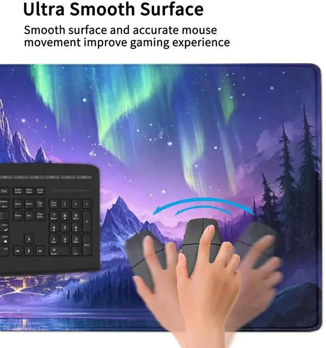 Alt view image 4 of 5 - ZOCOZY Extended Mouse Pad Large Gaming Mouse Pads - Aurora Painting Northern Lights Mountains Stars Desk Pad Computer Desk Mat Non-Slip Mousepad for Game Players, Office, Study (48" x 24")