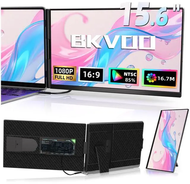 Main image of BKVOO Laptop Screen Extender Dual Monitor - 15.6" Portable Monitor Detachable IPS 1080P FHD 85% NTSC Travel Screen USB-C HDMI Port Compatible with Wins Mac Chrome Dex Fits 13-17" Laptops