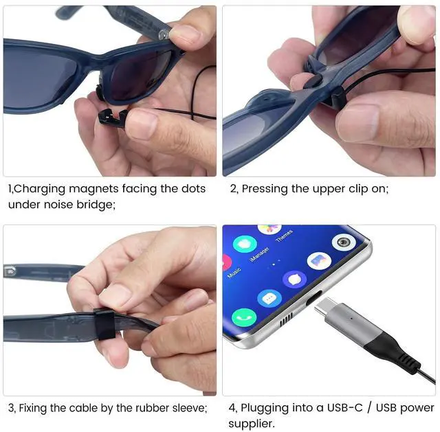 Alt view image 2 of 3 - YEAOI USB C Charger for RayBan Meta Wayfarer Smart Glasses, Magnetic Charging Cable for Ray-Ban Sunglasses, with USB Adapter