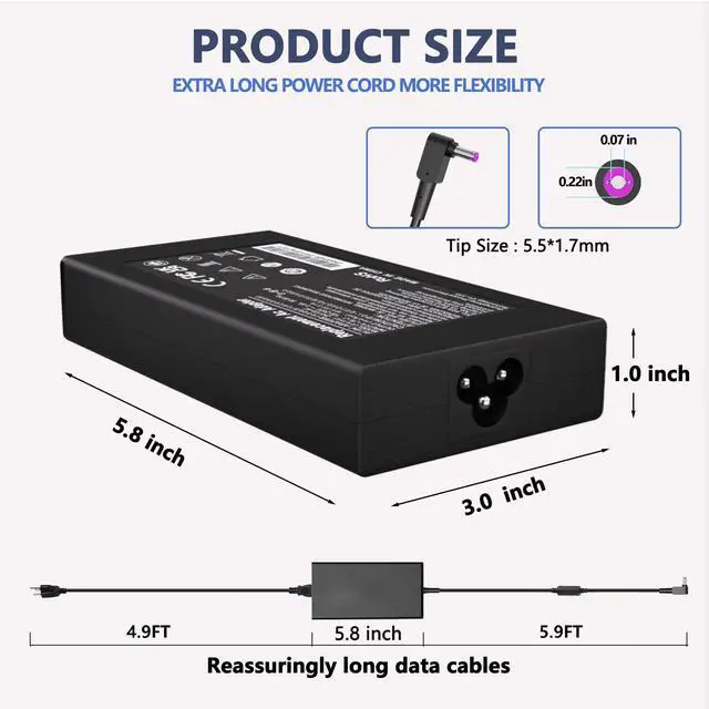 Alt view image 2 of 5 - 135W for Acer Laptop Charger, Compatible with Acer Nitro 5 Charger Nitro 7 Gaming Laptop AN515 AN515-51 AN515-41 AN515-53 AN515-52 AN515-43, Aspire 7 A715-41G 42G 71G 72G 73G 75G AC Power Adapter Cord