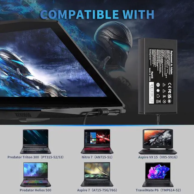 Alt view image 5 of 5 - 135W for Acer Laptop Charger, Compatible with Acer Nitro 5 Charger Nitro 7 Gaming Laptop AN515 AN515-51 AN515-41 AN515-53 AN515-52 AN515-43, Aspire 7 A715-41G 42G 71G 72G 73G 75G AC Power Adapter Cord