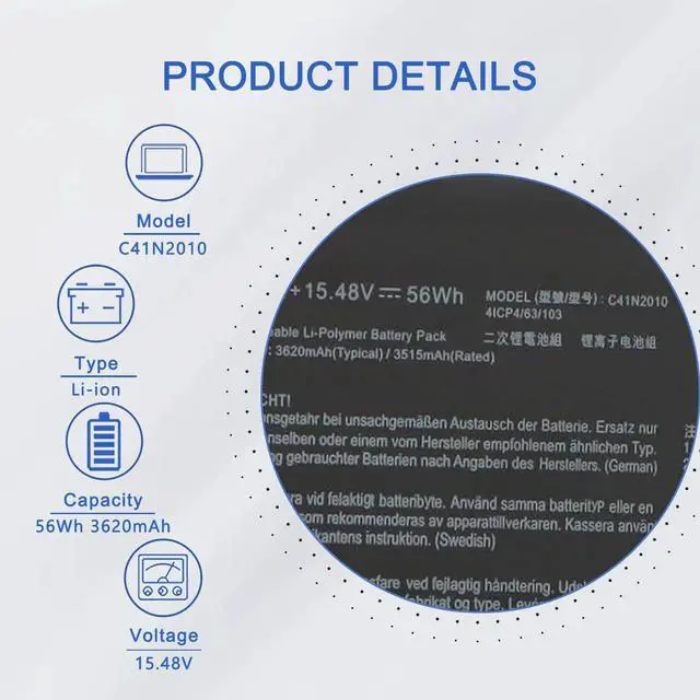 Alt view image 2 of 5 - JOTACT C41N2010 Laptop Battery Compatible with ASUS ROG Strix G15 G513IC G513IH G513QC G513QE ROG Strix G17 G713QE G713QE-HX008T G513IC-HN002T G513IH-GTX1650T Series Notebook 0B200-03890000 15.48V