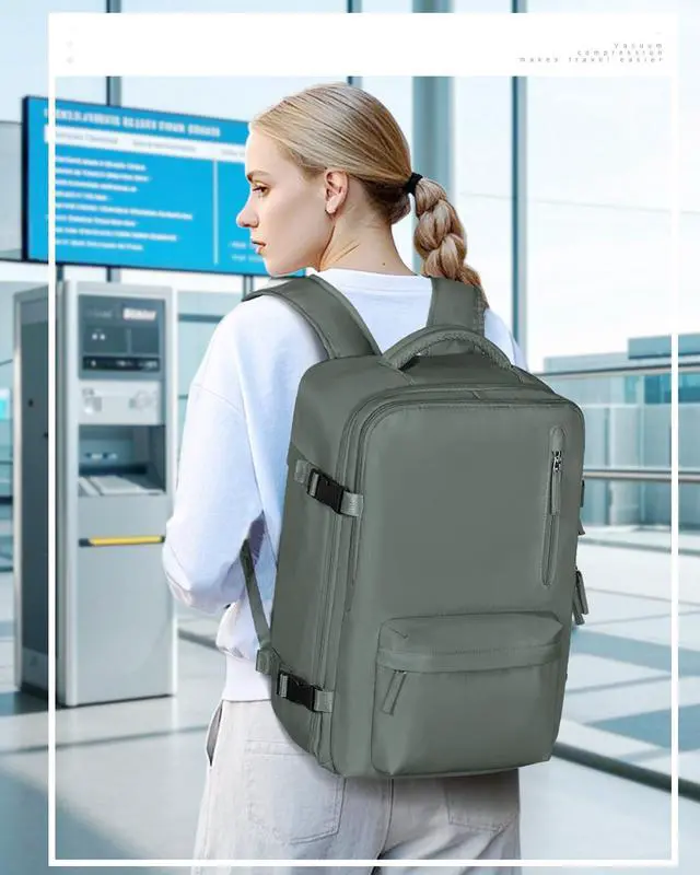 Alt view image 2 of 5 - VECAVE Travel Backpack,Carry On Backpack for Women,Airline Flight Approved Waterproof 14 Inch Laptop Backpack with Shoe Compartment Casual Daypack Backpacks DarkGreen.