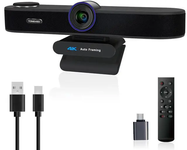 Main image of 3-in-1 4K Webcam with Microphones and Speaker, AI Auto-Tracking 5X Digital Zoom Webcam 4K Adjustable Field of View Remote Control Works with Microsoft Teams, Zoom, Google Meet, PC Mac Laptop