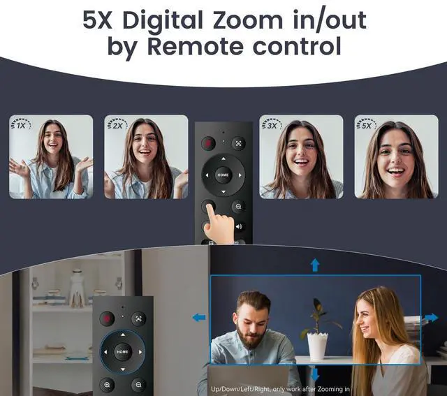 Alt view image 5 of 5 - 3-in-1 4K Webcam with Microphones and Speaker, AI Auto-Tracking 5X Digital Zoom Webcam 4K Adjustable Field of View Remote Control Works with Microsoft Teams, Zoom, Google Meet, PC Mac Laptop