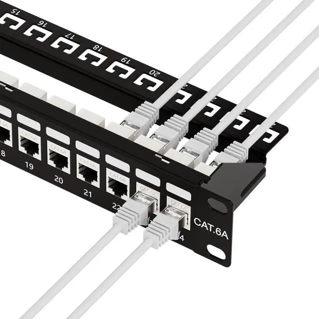 Main image of iwillink 10Gbps Patch Panel 24 Port, Shielded RJ45 Through Cat6A Patch Panel, STP 19-Inch 1U Patch Panels with Inline Keystone and Removable Back Bar