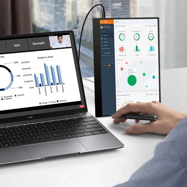 Alt view image 5 of 5 - Portable Monitor 12,2 Zoll, 60 Hz 1200P 100% sRGB USB-C,Mini-HDMI,with VESA Tragbarer Ultra Slim Portable Laptop Monitor for Office Game