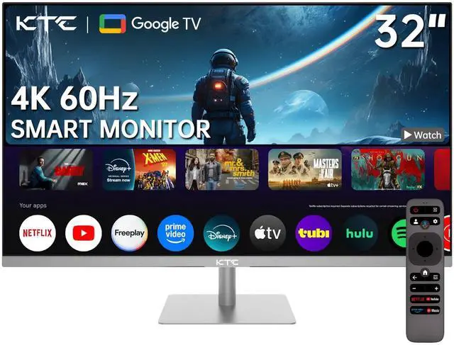 Main image of KTC 32 Inch 4K Smart Monitor with Google TV System UHD 3440x2560P Hey Google Voice Remote Netflix Licensed Dolby Audio HDR KVM Technology WiFi Bluetooth 65W PD Type C Fast Charger VESA Support