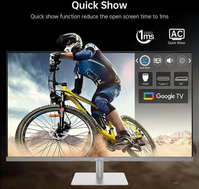Alt view image 5 of 5 - KTC 32 Inch 4K Smart Monitor with Google TV System UHD 3440x2560P Hey Google Voice Remote Netflix Licensed Dolby Audio HDR KVM Technology WiFi Bluetooth 65W PD Type C Fast Charger VESA Support