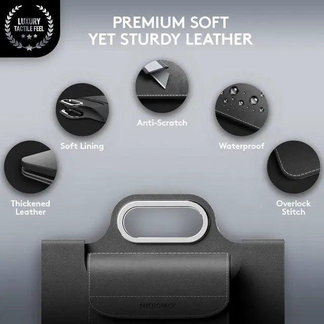 Alt view image 3 of 5 - MicroPack Laptop Sleeve with Wireless Charging, Built-in Detachable Accessory Organizer and Metal Handle, Mouse Pad and Stand, Leather Laptop Bag for 15 Inch MacBook/HP/Dell, Watch, Headphones - Black