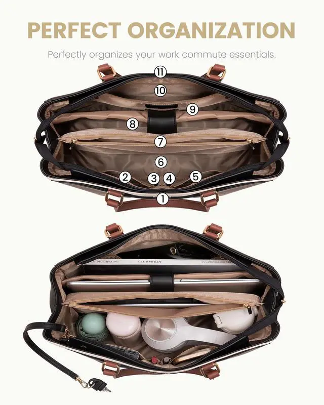 Alt view image 4 of 5 - LOVEVOOK Laptop Tote Bag for Women, Work Bags Teacher Tote Bag, Waterproof Leather Computer Bag, Business Laptop Purse Office Handbag Professional Briefcase, Blue-beige, 15.6 Inch