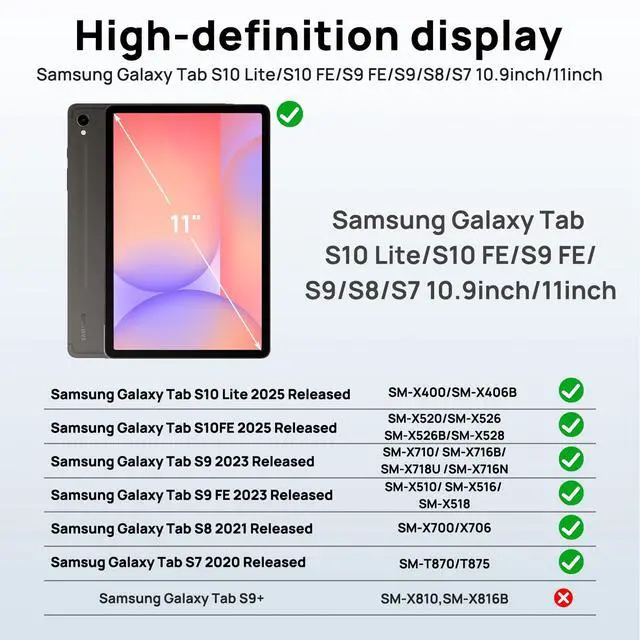 Alt view image 2 of 5 - Gerutek Case for Samsung Galaxy Tab S10 Lite/S10 FE/S9 FE/Tab S9/S8 /S7 5G 10.9"/11", Full-Body Drop Protective Case with Screen Protector, Pencil Holder, 360° Rotating Handle Stand Strap, Red