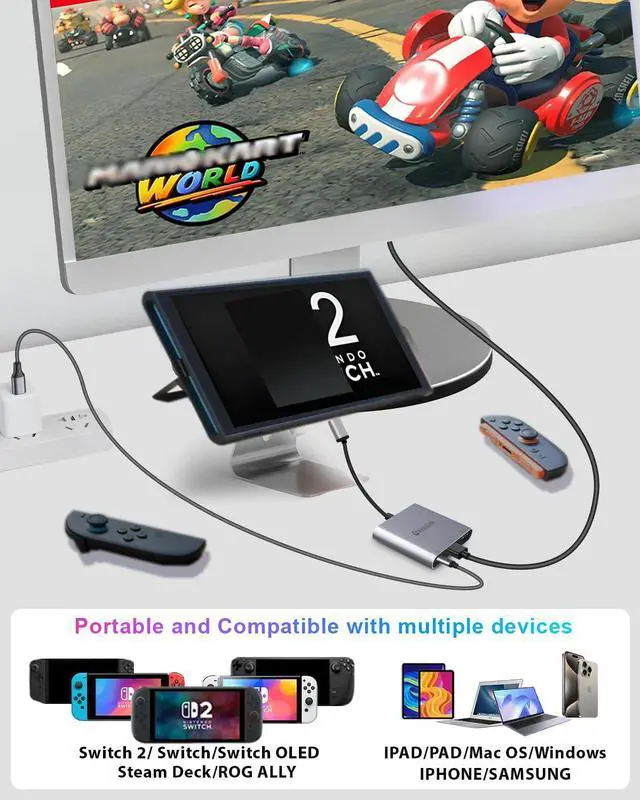 Alt view image 2 of 5 - Switch 2 Dock Station with PD Charger Port +4K HDMI 2.1+ USB A Port, Switch 2 Portable Dock for Nintendo Switch 2 Docking Station USB c to hdmi Compatible with Switch1/ Switch 2, MacBook,Laptops