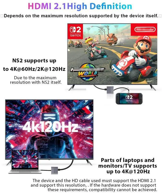 Alt view image 3 of 5 - Switch 2 Dock Station with PD Charger Port +4K HDMI 2.1+ USB A Port, Switch 2 Portable Dock for Nintendo Switch 2 Docking Station USB c to hdmi Compatible with Switch1/ Switch 2, MacBook,Laptops