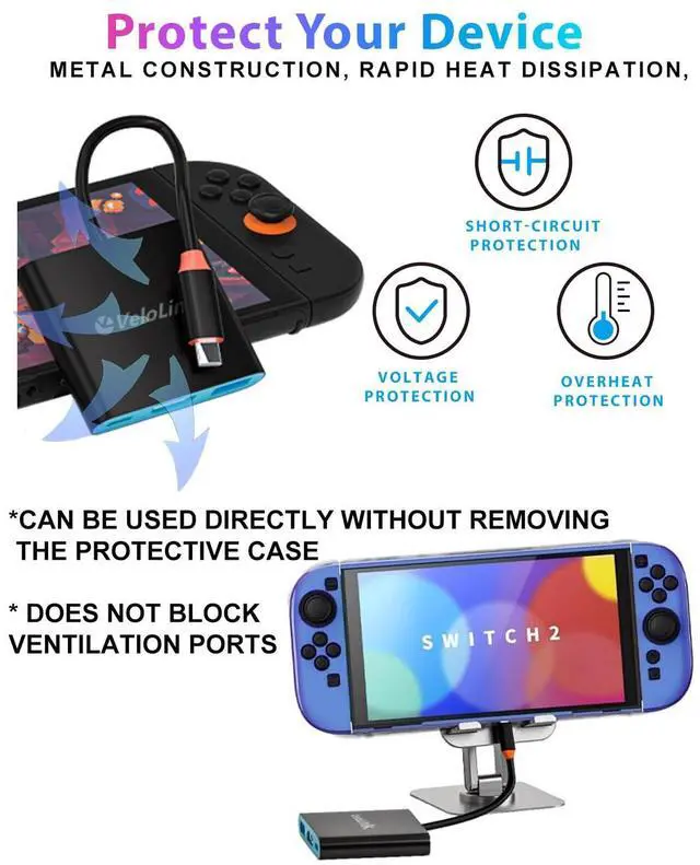 Alt view image 5 of 5 - Switch 2 Dock Station with PD Charger Port +4K HDMI 2.1+ USB A Port, Switch 2 Portable Dock for Nintendo Switch 2 Docking Station USB c to hdmi Compatible with Switch1/ Switch 2, MacBook,Laptops