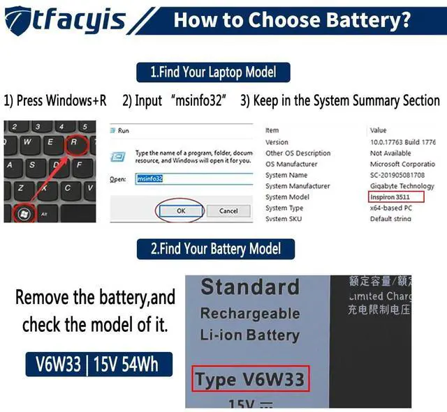 Alt view image 5 of 5 - Ttfacyis 54Wh V6W33 Battery Replacement for Dell Inspiron 15 3511 3520 3515 3510 5510 5515 5518 5310 5635 5625 5630 Latitude 3320 3330 3420 3520 Vostro 3515 3525 Series TN70C 15V