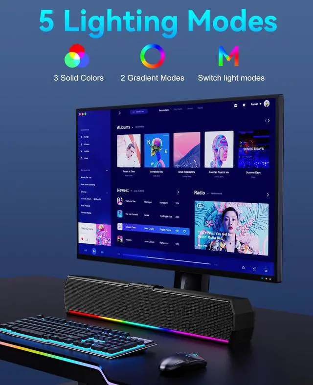 Alt view image 5 of 5 - Kunodi USB Computer Speakers for Desktop Monitor, PC Speakers with Stereo Sound, RGB Light Modes,Plug & Play, USB C Powered for Computer Laptop Monitor Tablet Work