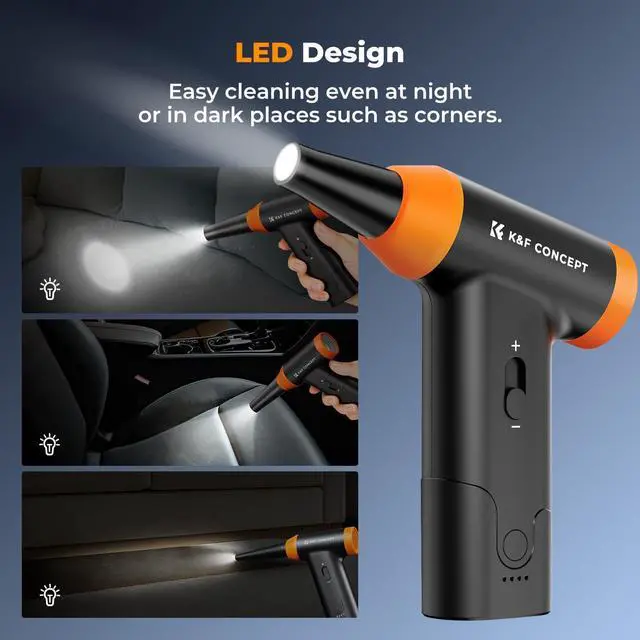 Alt view image 3 of 5 - K&F CONCEPT Blower & Suction 2 in 1 Compressed Air Duster, with LED Light,150000RPM Electric Air Duster, 3 Gear Adjustable&Portable, Dust Blower for Computer, Keyboard, House, Outdoor and Car