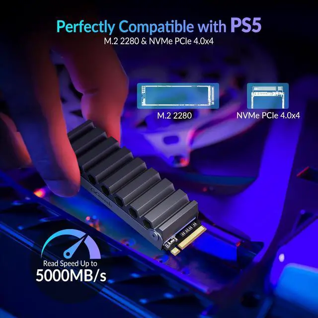 Alt view image 2 of 5 - GiGimundo GS5 1TB TLC PCIe Gen4x4 NVMe SSD for PS5 - Blast Through Load Times with 5000MB/s Speed with Heatsink, Up to 7450MB/s for Desktop PC