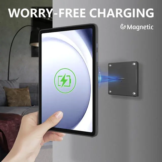 Alt view image 2 of 5 - Zilvex Wall Mount Charging Kit for Samsung Galaxy Tab A9 8.7in Magnetic Wall Dock with 15W Fast Charging, TPU Protective Case, Smart Home Integration