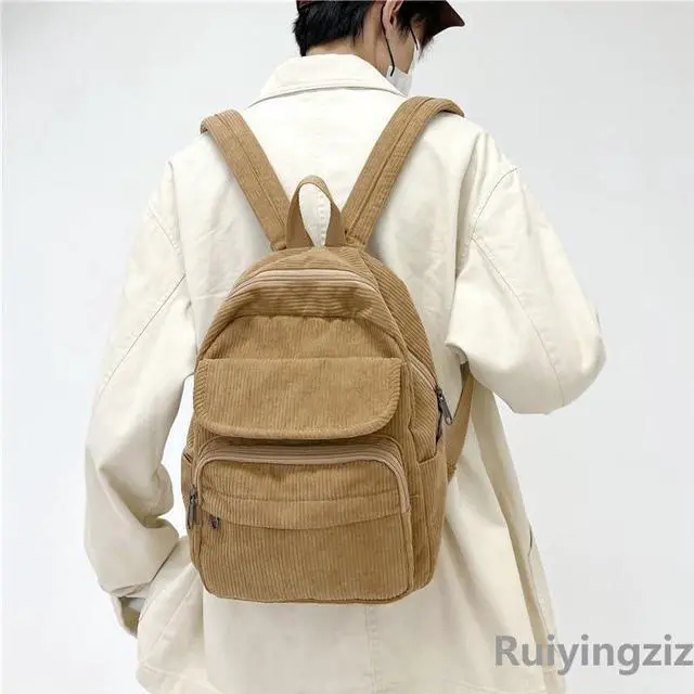 Alt view image 2 of 5 - Aufona Mini Backpack for Women Small Backpack Purse Aesthetic Backpack Tiny Corduroy Backpack Light Weight(Light Brown)