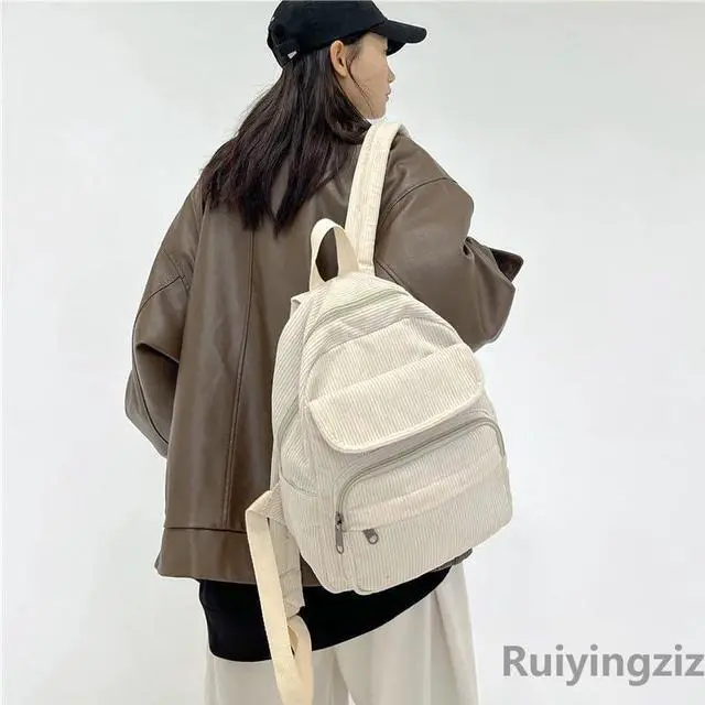 Alt view image 4 of 5 - Aufona Mini Backpack for Women Small Backpack Purse Aesthetic Backpack Tiny Corduroy Backpack Light Weight(Light Brown)