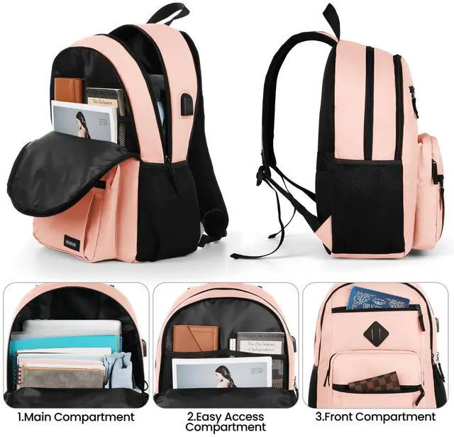 Alt view image 2 of 5 - BIKROD Backpack for Girls Women, School Backpack for Teen Boys, Lightweight Casual High School Bookbag, Daily-use Travel Laptop Backpack with USB Charging Port Fits 15.6 Inch Notebook